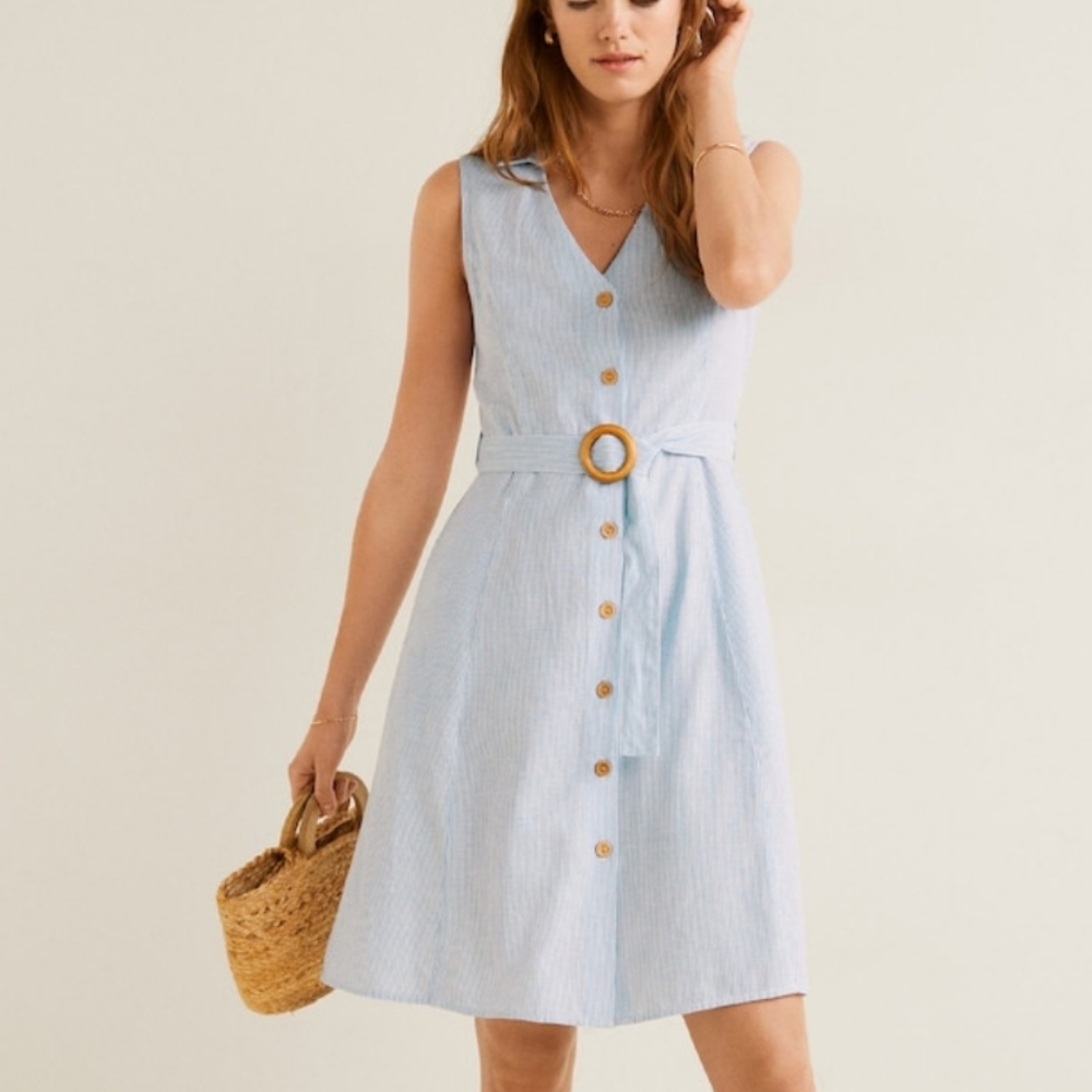 Mango Belt Linen Dress